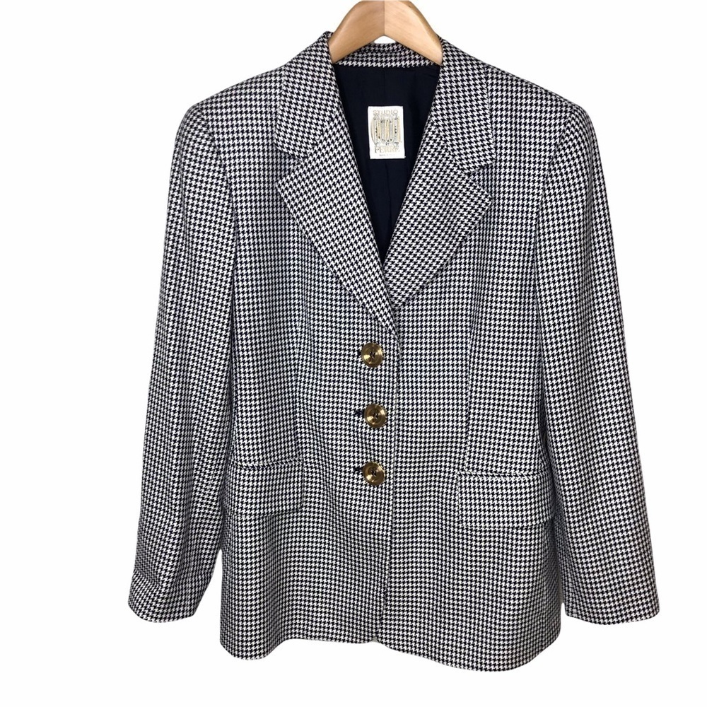 Gianfranco Ferre Houndstooth Blazer Vintage Size 12 Gold Buttons - Picture 1 of 9